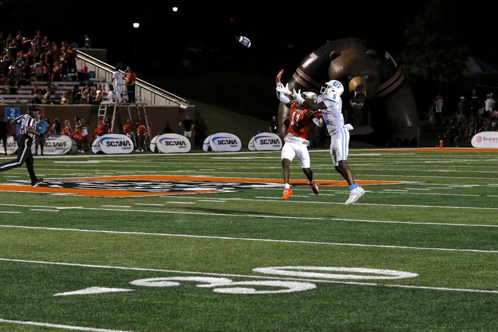 Dainsus Miller '26 breaks up a pass against The Citadel. Miller is a part of a defensive unit is ranked first at the top of nearly every statistical category in the Southern Conference.