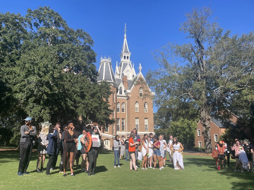 Mercer Students dressed in costumes of their choosing compete in the 2022 Great Books Games on Sept. 23 in the historic quad. Photo provided by Dr. Charlie Thomas.