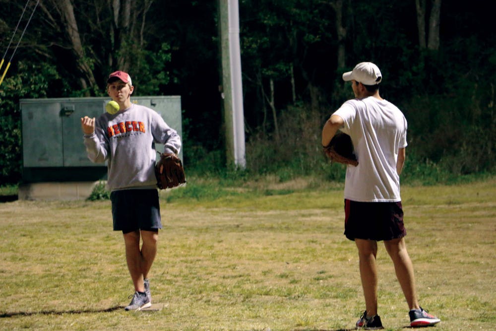 Mercer students practice for intramural softball.