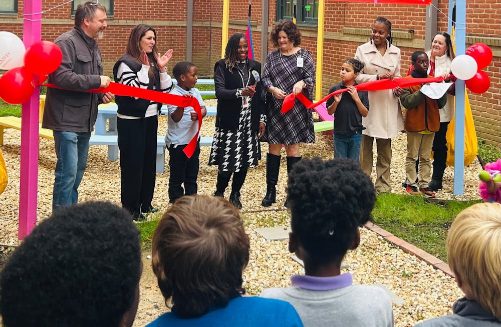 An outdoor classroom at Alexander II Magnet School is unveiled on Oct. 30, 2025.