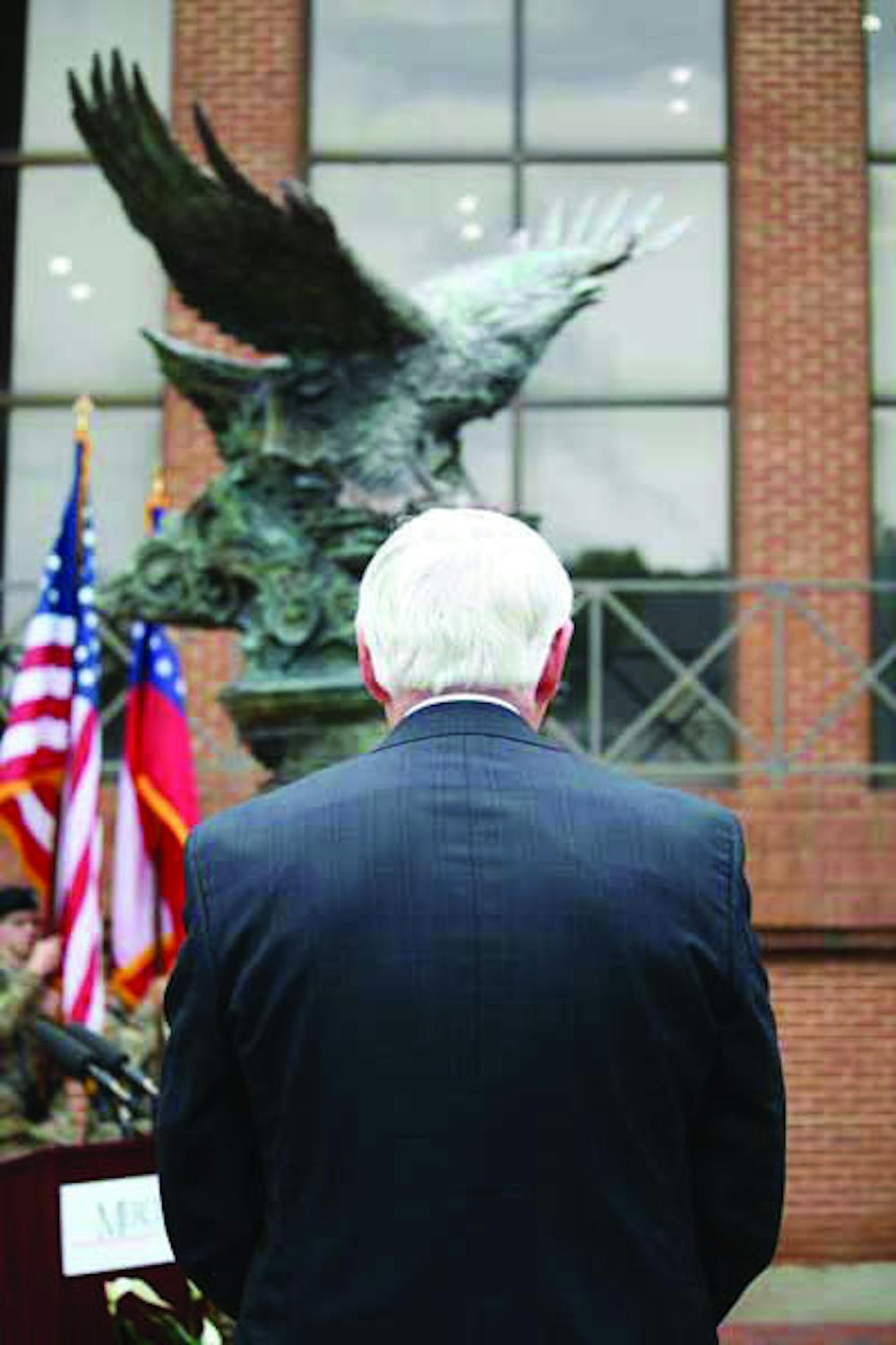 The “Bill of Rights Eagle” statue was gifted to Mercer University by alumni, Lt. Gen. Claude “Mick” Kicklighter.