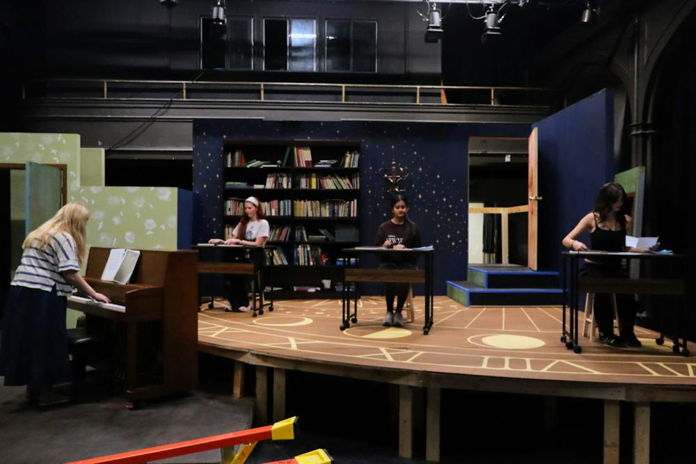 <p>The cast of Mercer Players rehearses on their custom-built set in preparation for their first performance of the year, &quot;Silent Sky,&quot; which follows the life and impact of astronomer Henrietta Leavitt.</p>