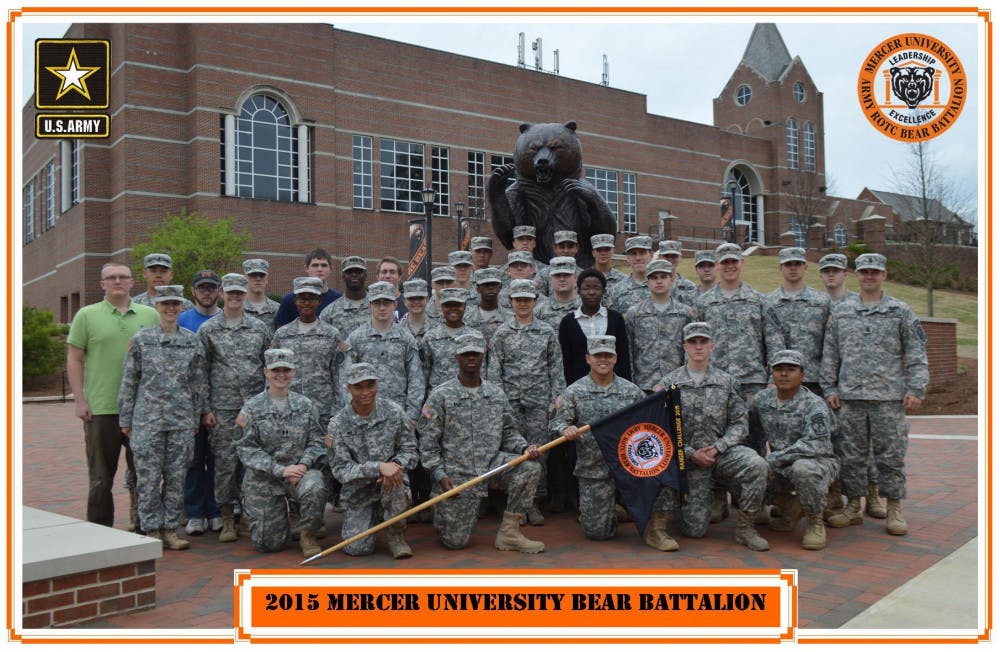 Mercer's 2015 ROTC Bear Batallion in front of the University Center.