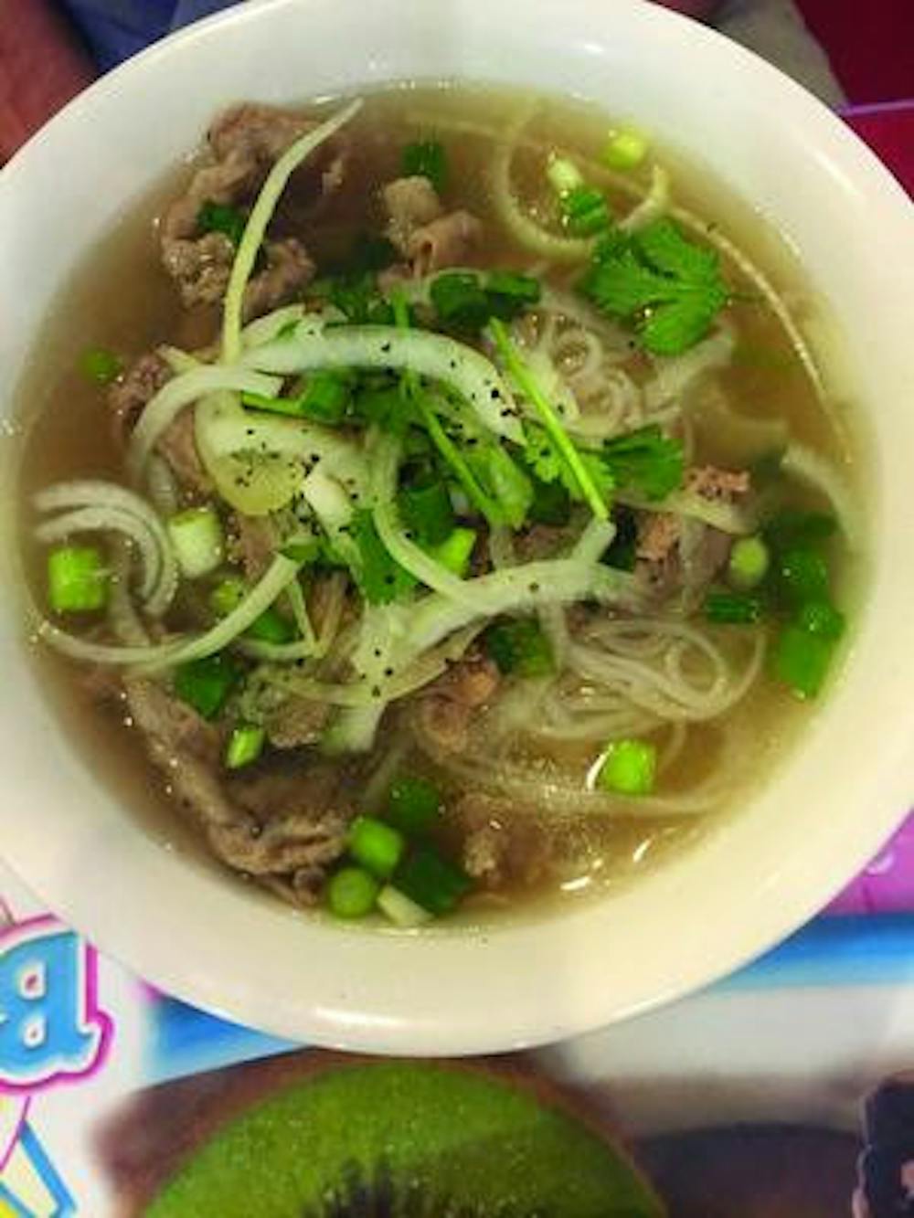 The Pho Tai is vietnamese noodle soup with eye round steak. With a little sriracha and hoisin sauce, it has just the right amount of sweet and heat.