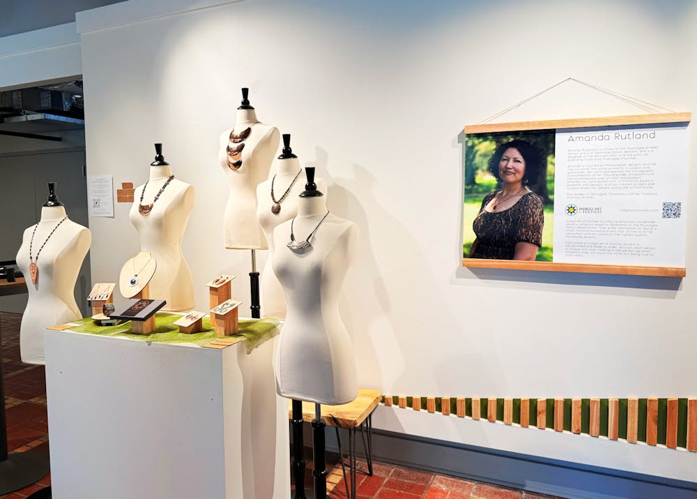 <p>Jewelry creations by artist Amanda Rutland on display at the McEachern Art Center&#x27;s &quot;From Ocmulgee to Okmulgee&quot; art exhibit in September 2025.</p>