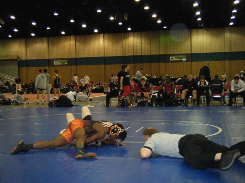 (Brittany Dant / Cluster Staff) Mercer Wrestling ultimately fell to Marian Military Institute, but had a strong showing at the Duals in Dalton, Georgia.