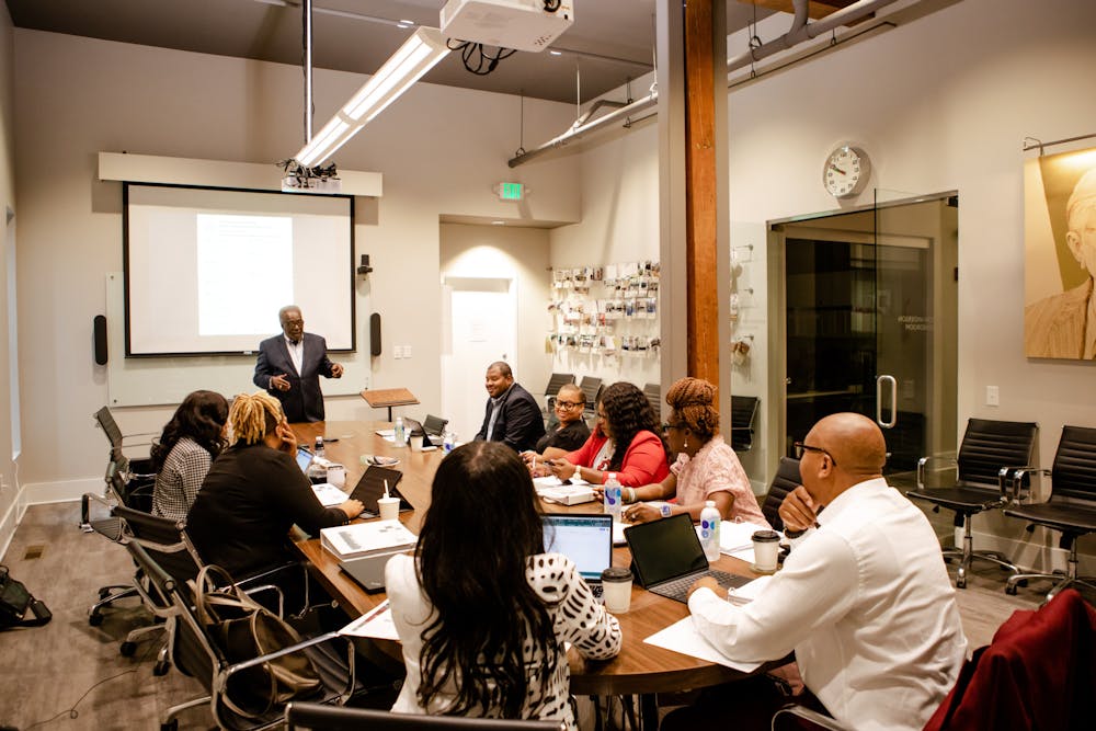 Alex Habersham, founder of the Middle Georgia Black Pages, leads a Downtown Dreams Initiative class on operational execution for upcoming Macon entrepreneurs. Photo courtesy of NewTown Macon.