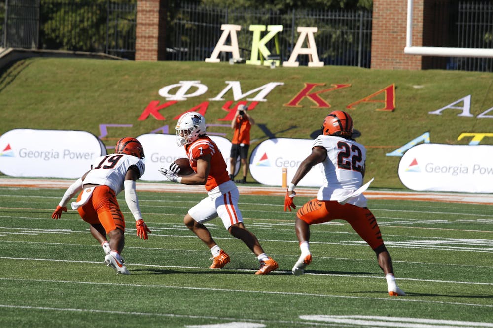 Kendall Harris '28 eludes Princeton University defensive backs on Oct. 12. Harris will figure to be a key offensive playmaker next season after the Bears were knocked out of the FCS Playoffs on Saturday against No. 2 North Dakota State University.