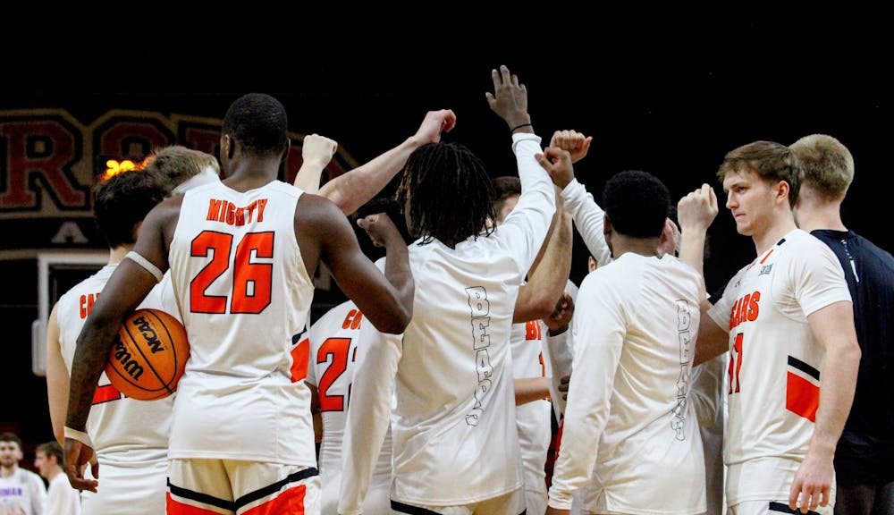 <p>Men&#x27;s basketball huddles before a game against Furman University on Feb. 11, 2026.</p>