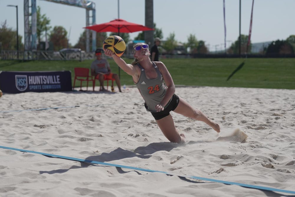 <p>Lexi Polychrones dives to save a ball in a match. Polychrones and the rest of Mercer&#x27;s beach volleyball team are excited to start the 2023 season in their new Sun Belt Conference. Photo provided by Mercer Athletics. </p>