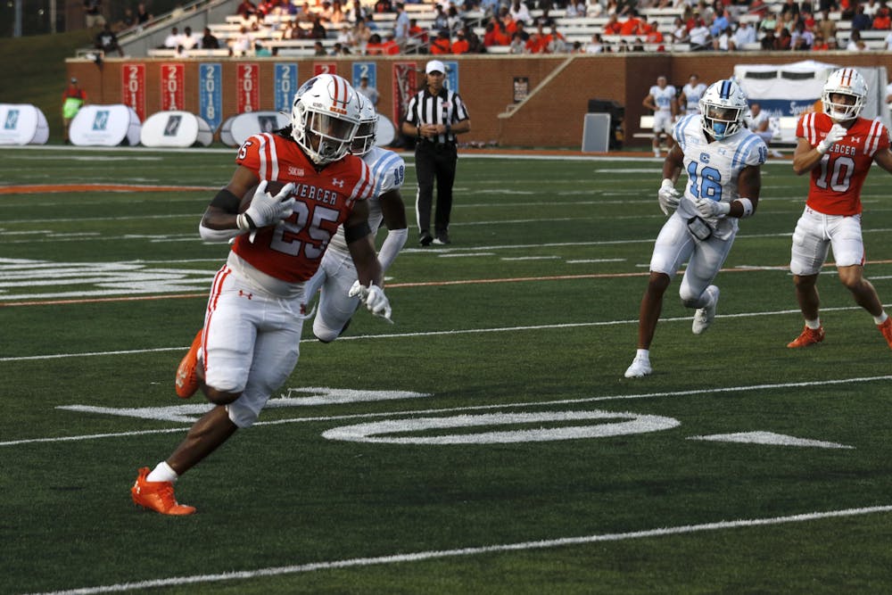 Tyrell Coard '27 runs for his second reception touchdown of the game against The Citadel on Sept. 21.