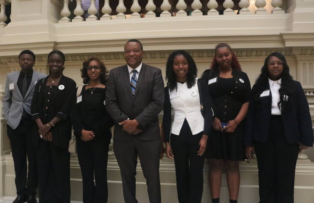 Six students and the president of Houston county's chapter of the NAACP, Jonathan Johnson (middle) attended the capitol building on Wednesday, March 18.