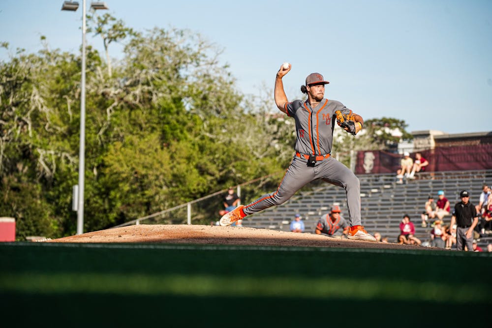 Wesley Franklin '24 started on the mound against Florida State University on Tuesday. Franklin struck out one and allowed two runs in three innings.