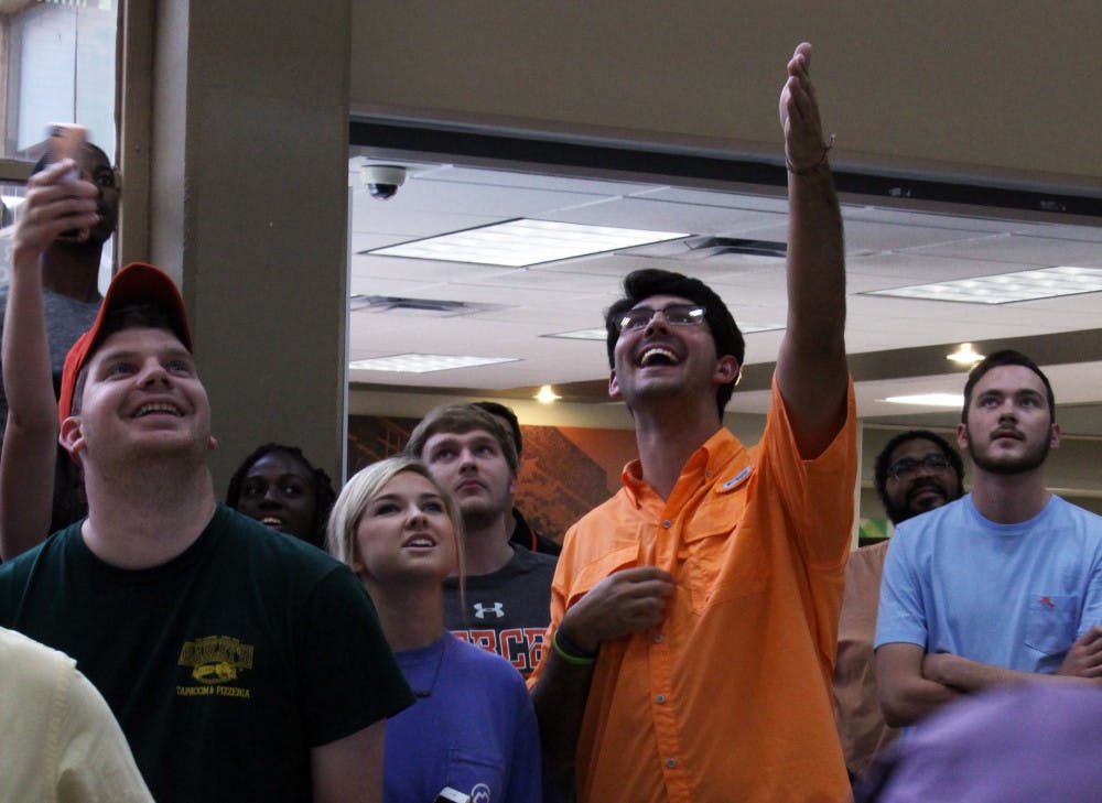 Clark Myers, sophomore, reacts to winning a Senator-at-Large seat.