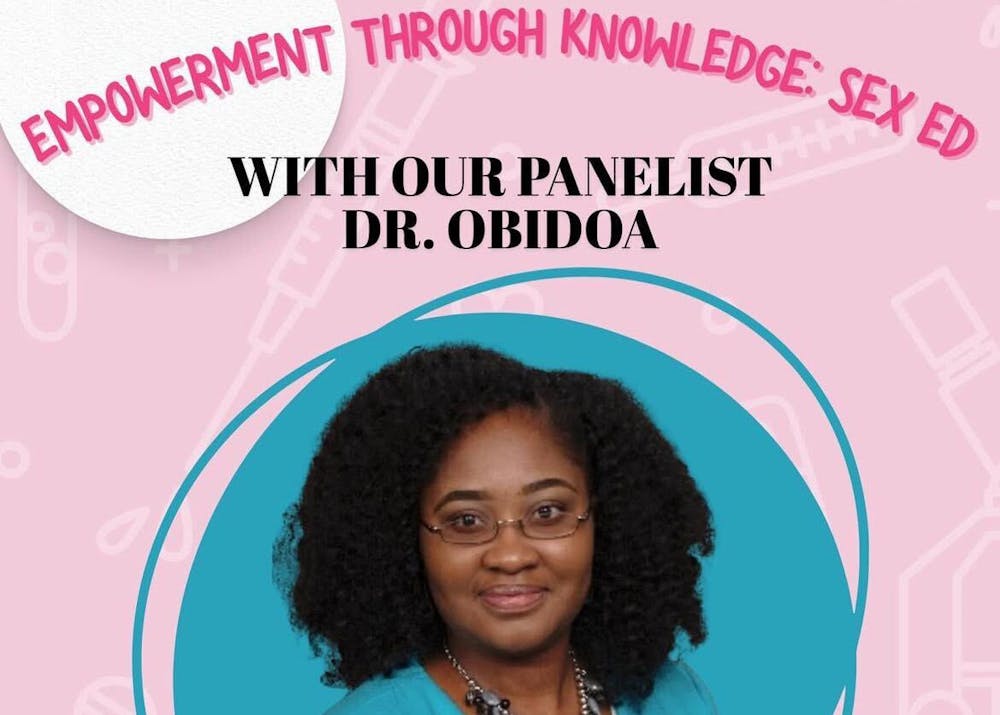 <p>Chinekwu Obidoa, an associate professor of Global Health Studies and Africana Studies, spoke to the National Society for Black Women in Medicine about safe sex on Sept. 24. Graphic courtesy of the National Society for Black Women in Medicine.</p>