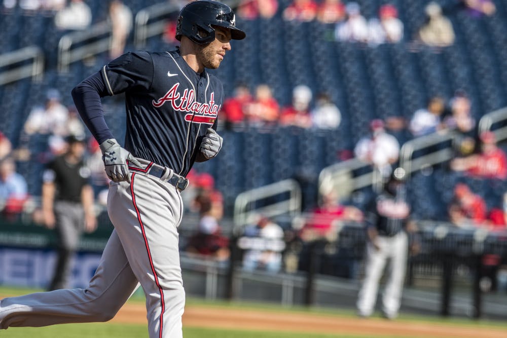 Freddie Freeman rounds third base from Nationals vs. Braves at Nationals Park, April 6th, 2021 (All-Pro Reels Photography)