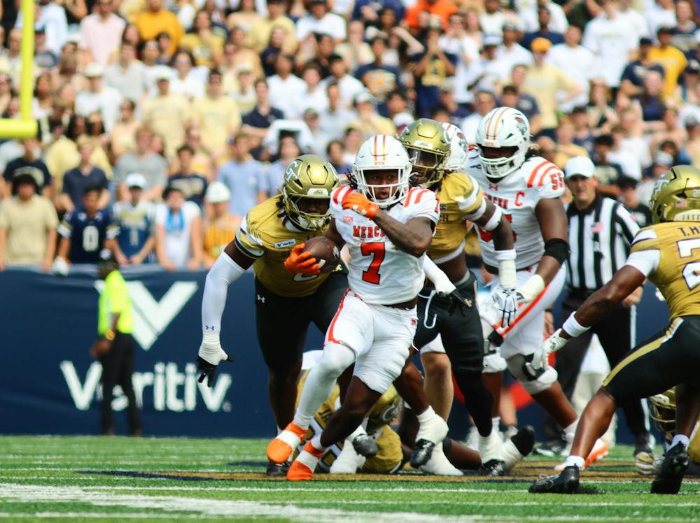 <p>Fifth-year running back Zahmari Palode-Gary breaks a tackle against Georgia Tech on Sept. 19 in Atlanta.</p>