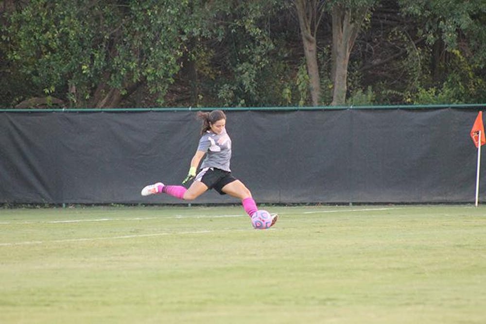 Christina Mursuli takes a goal kick. 