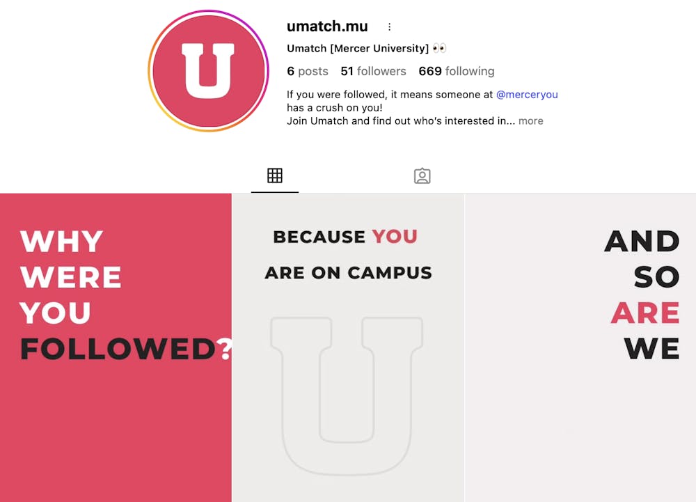 Newly created Mercer UMatch account invited students to join the international dating platform exclusive for college students. 