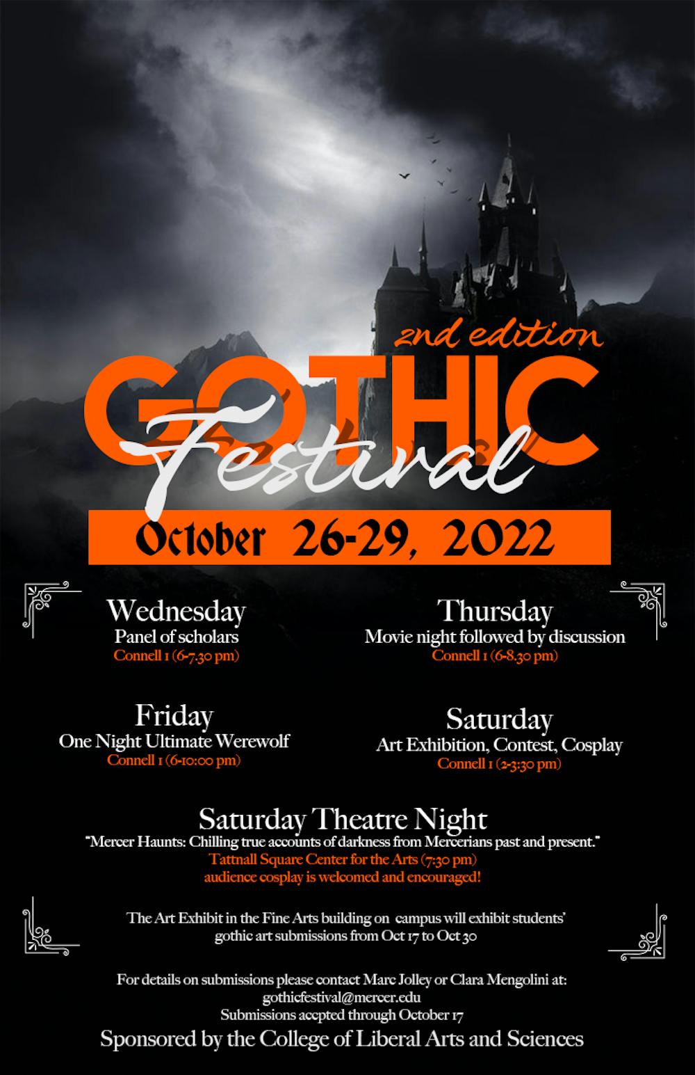 <p>The advertising flyer for the 2022 gothic festival. The 2nd Edition Gothic Festival will run from Oct. 26 at 5:00p.m. until Oct. 29 at 10:00 p.m. Flyer provided with permission by Clara Mengolini.</p>