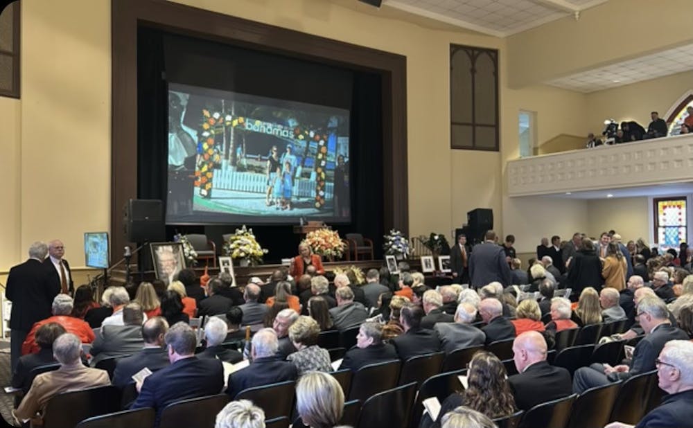 Members of the Mercer community gather in Toney Auditorium to celebrate the life of Provost Scott Davis on Feb 19, 2025. Davis died of an apparent heart attack on Feb. 9, 2025.