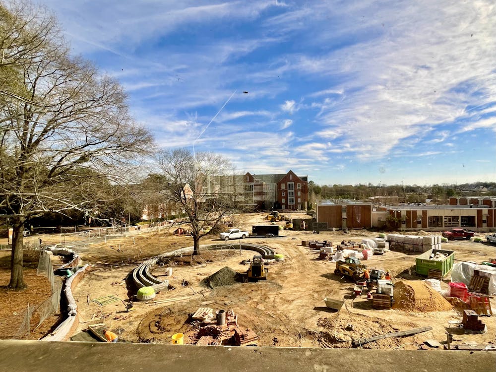 Once the construction is completed in March, the new green space will be a gathering space for students, featuring brick walkways, seating areas, and a sand volleyball court. 
