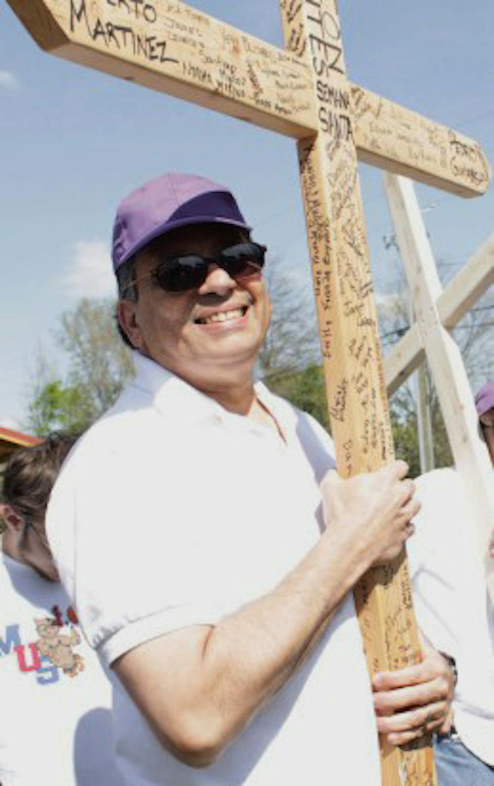 Mercer University School of Medicine Professor Dr. Richard Camino as he begins walk for Holy Week Pilgrimage for Immigrants at Centenary Methodist Church March 20.