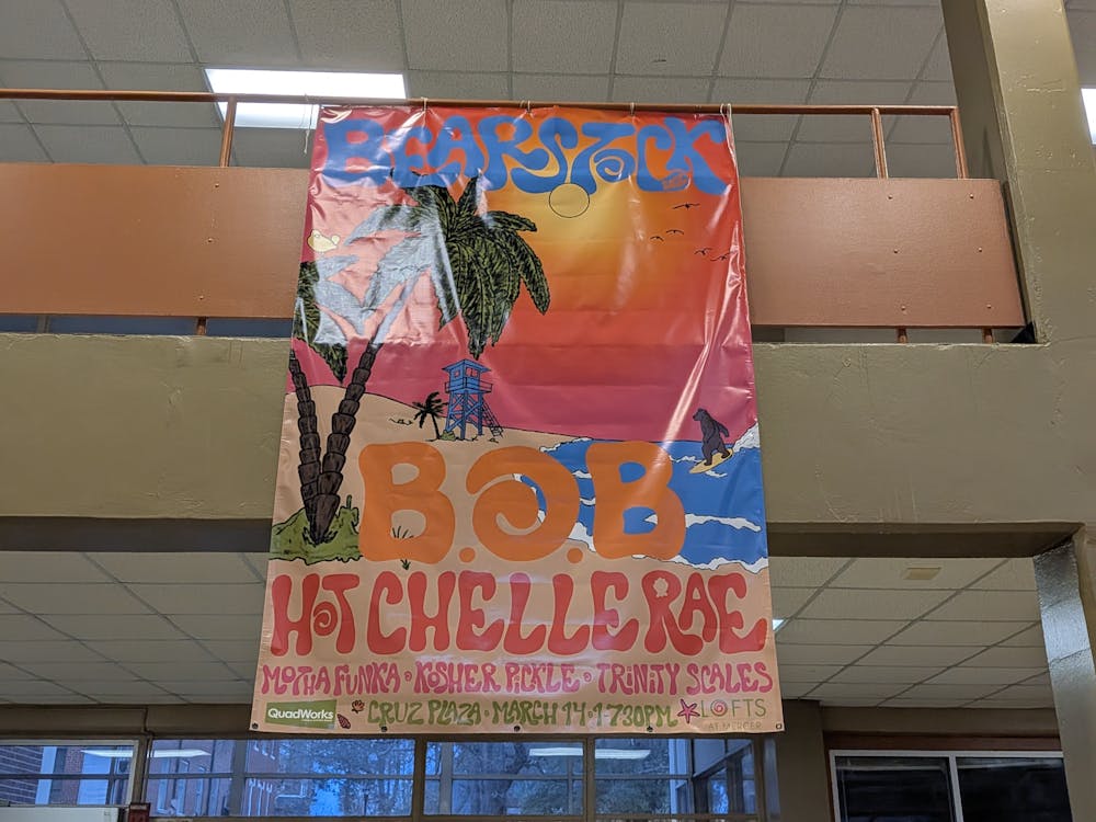 The 2026 Bearstock poster hangs in the CSC hours after its unveiling. 