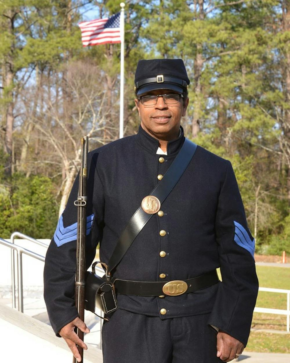 Park Ranger Lonnie Davis in Union uniform will lead a series of four Saturday presentations at Ocmulgee National Monument discussing the Georgia African Brigade during the Civil War.