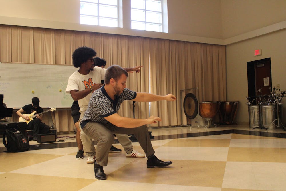 Kiah Shealy '26 leads MothaFunka, last year's Bearstock opener and a contestant in this week's Cubstock show, in a rehearsal on Sunday, Sept. 28.