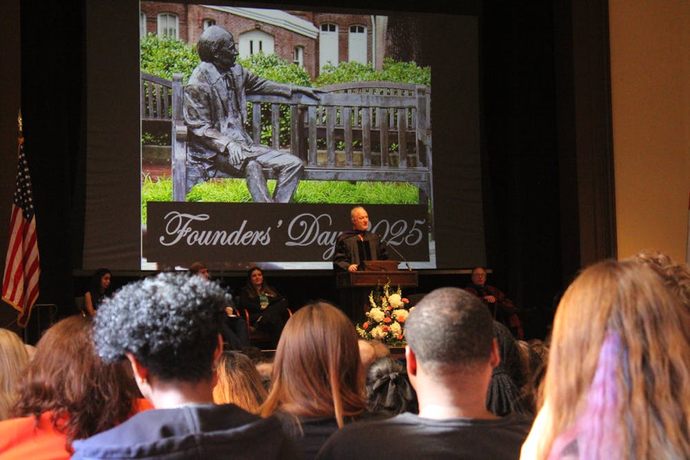 Macon Mayor Lester Miller gives the keynote speech for Mercer's Founder's Day Celebration on Feb. 5, 2025.