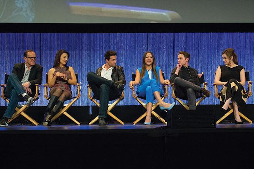 The cast of Agents of S.H.I.E.L.D. are on a panel at PaleyFest in 2014.