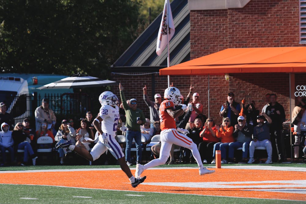 <p>Adjatay Dabbs &#x27;28 reels in a touchdown against Furman University in 2024.﻿ Dabbs had two touchdowns and 181 receiving yards in the breakout game.</p>