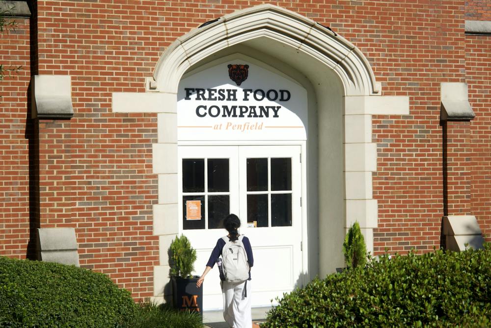 <p>A student walks into the Fresh Food Company dining area in Penfield Hall on Sept. 18. The Fresh Food Company&#x27;s dining area was temporarily relocated from the Connell Student Center to Penfield Hall after the CSC was demolished in the summer.</p>