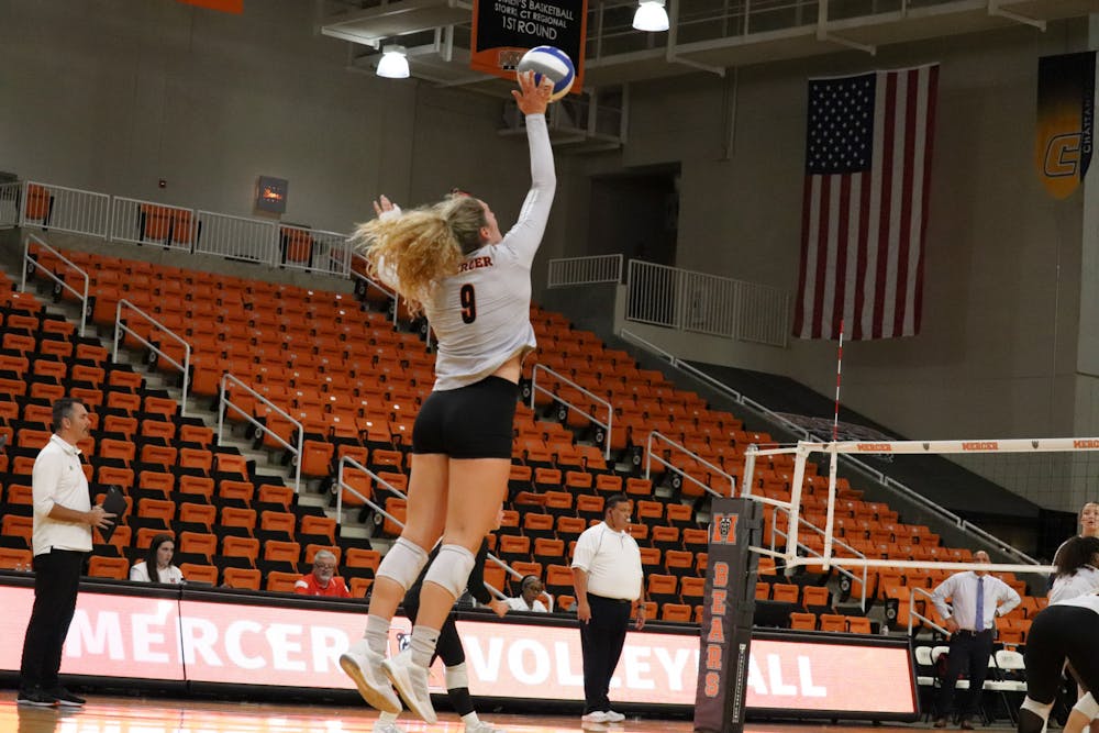 
Annie Karle (#9) serves the ball in the game against Samford on Wednesday, November 9. Karle had nine kills and nine digs in the game, but it was not enough to secure a win. The Bears lost 3-0 and now stand at a 9-18 overall record with a 5-10 record in conference play. 