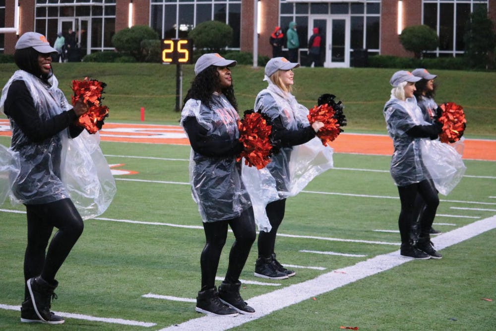 The Mercer Dance Team performs at a football game.