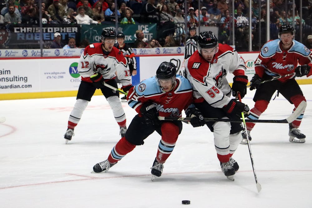 Left winger Matteo Ybarra battles for the puck against the Huntsville Havoc on Oct. 25, 2025.