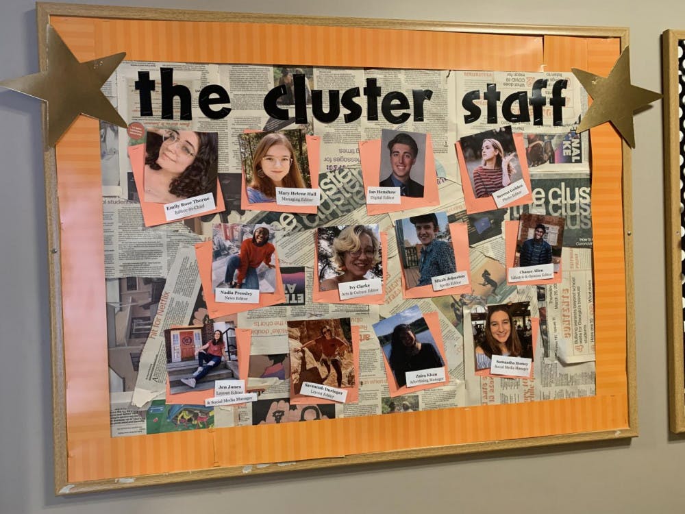 The Cluster's bulletin board in the Center for Collaborative Journalism on Mercer's Macon campus.