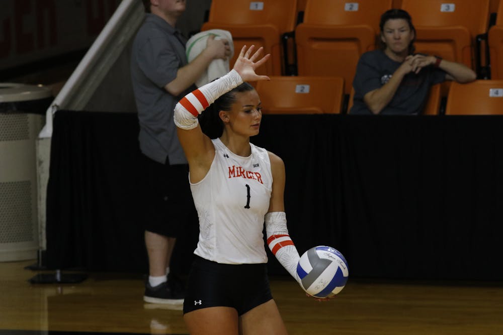 Skye Ekes '25 serves the ball against East Tennessee State University on Oct. 4.