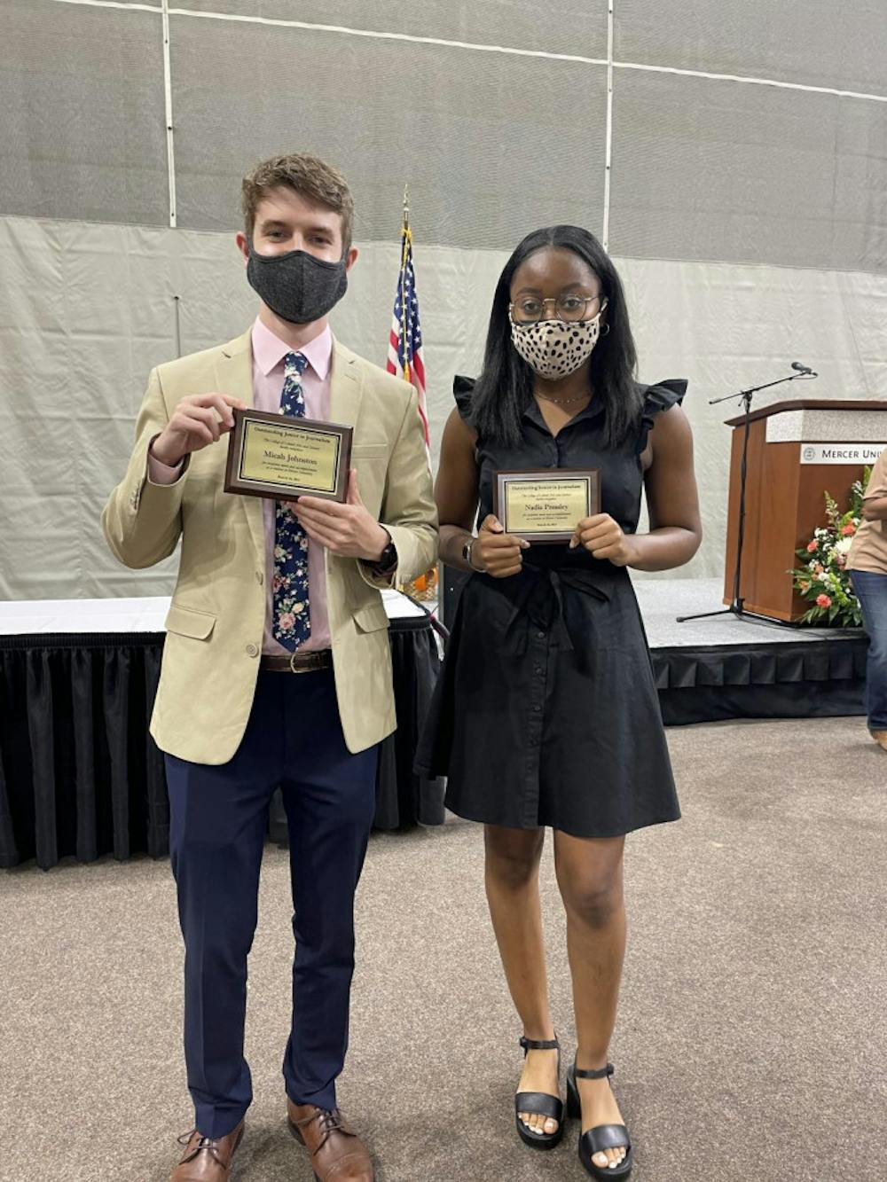 Sports Editor Micah Johnston (left) was named the Outstanding Junior in Journalism and Nadia Pressley (right) was named the Outstanding Senior in Journalism at Honors Convocation March 26. Photo provided by Nadia Pressley