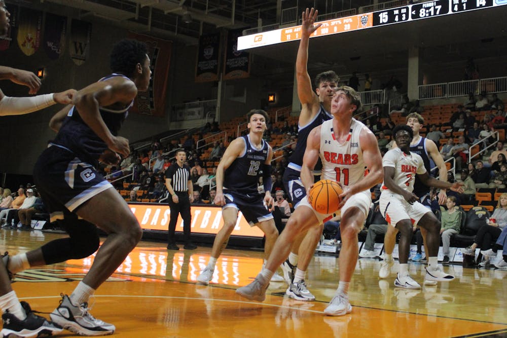 Brady Shoulders '28 goes up for a contested layup against The Citadel on Jan. 29. He grabbed eight rebounds, scored seven points, dished two assists and tallied an assist and steal each in the game.