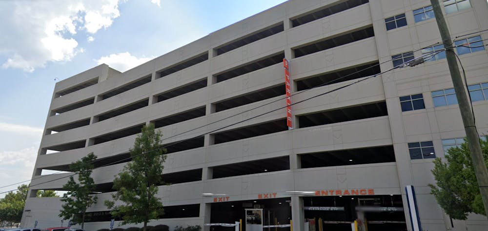 <p>The Orange Parking Deck stands on the corner of Pine Street in Macon in September 2019. The deck&#x27;s parking capacity, nearly 100, makes up only a small fraction of downtown&#x27;s nearly 6,000 parking spaces. Screenshot courtesy of Google Street View.</p>