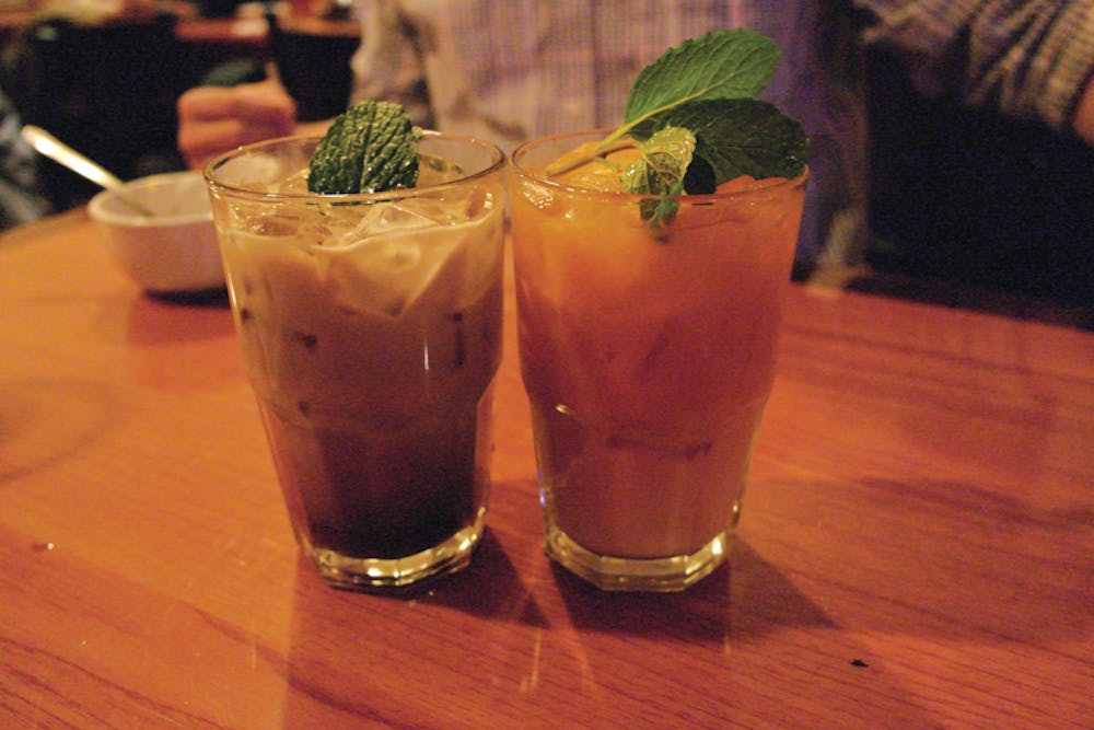 The Thai coffee (left) and Thai tea (right) are best served as sweet after-meal drinks.
