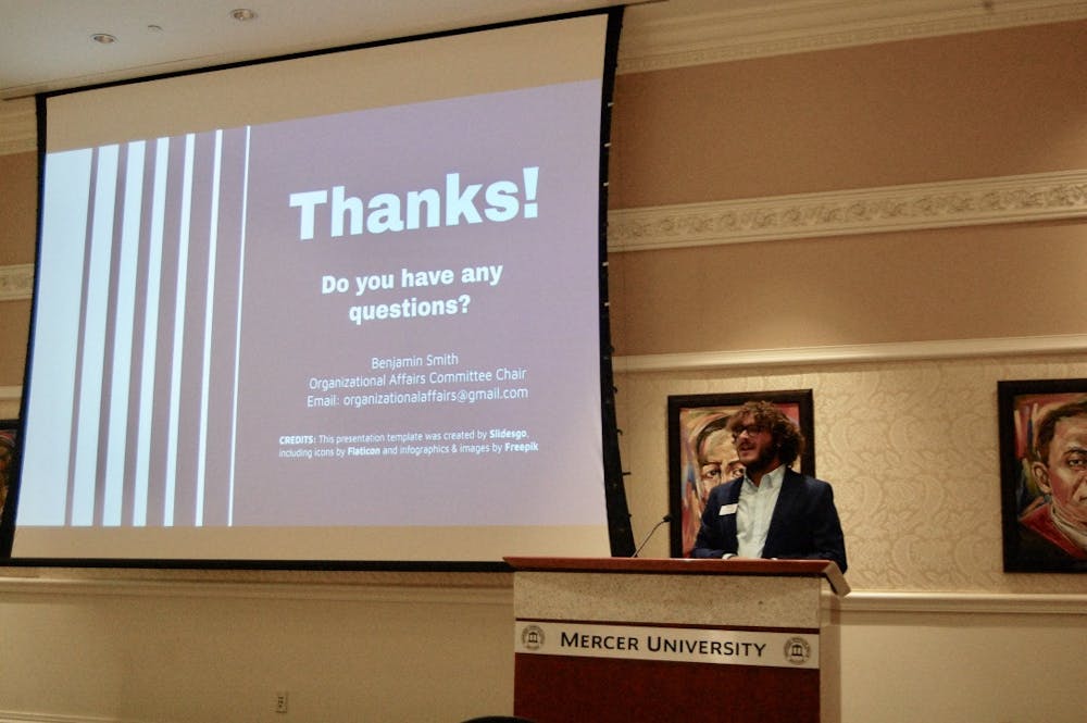 <p>Sophomore Class President and Organizational Affairs Committee Chair Benjamin Smith finishes his presentation on student organization funding at SGA&#x27;s Presidents&#x27; Roundtable event Nov 4, 2021.</p>