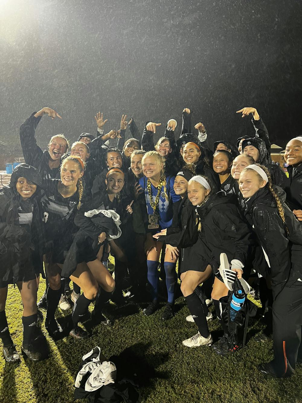 <p>Mercer&#x27;s Women&#x27;s soccer team celebrating their 2-0 win over ETSU Oct. 29. The Bears would go on to lose to the Samford Bulldogs 0-1 in the SoCon tournament semi-finals. Photo provided by Mercer Athletics. </p>