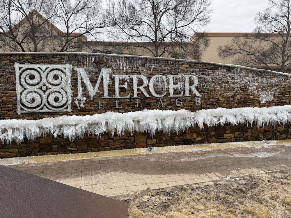 The Mercer Village fountain on Montpelier Avenue freezes on Tuesday, Jan. 21, 2025.