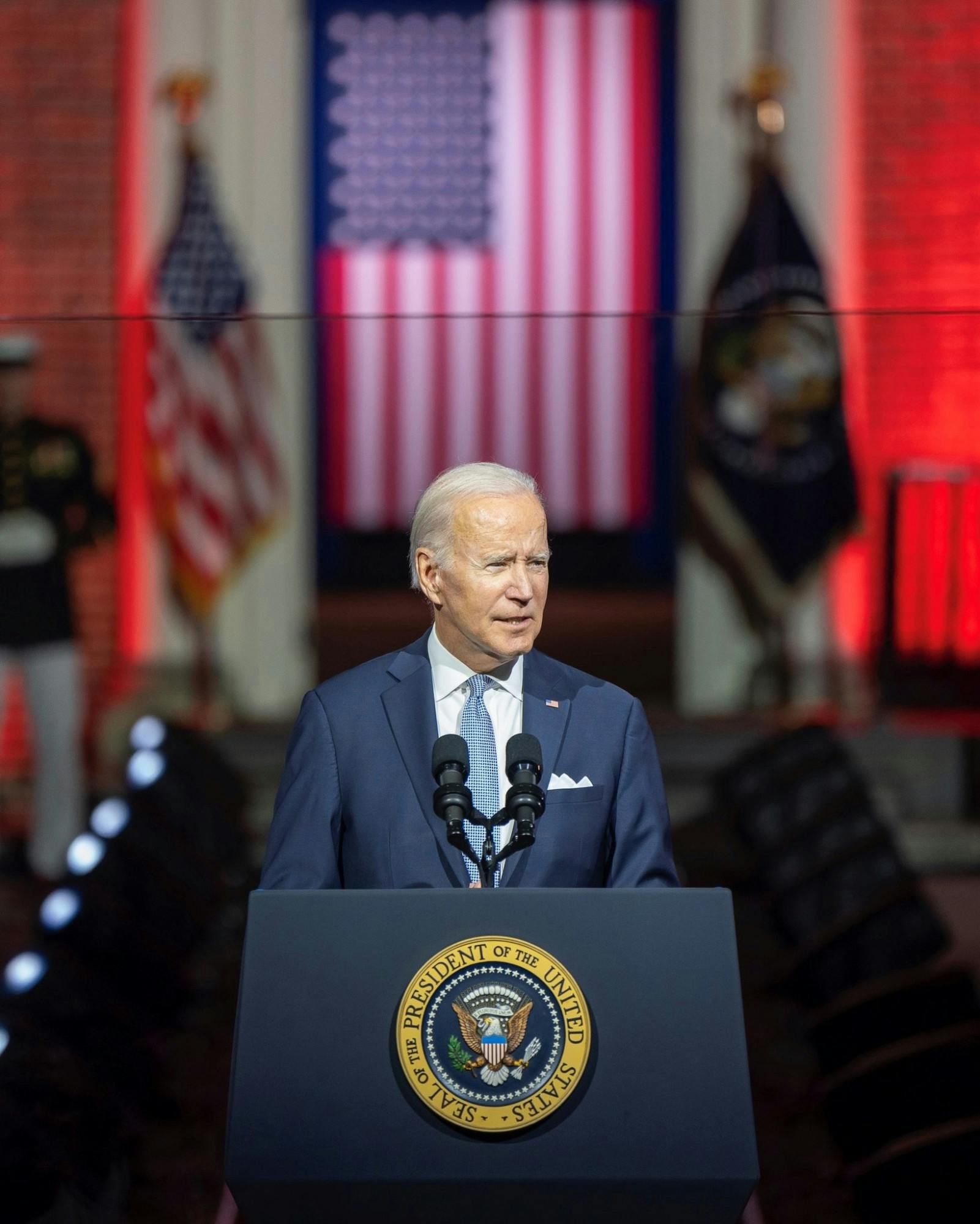 President Biden delivered a speech at Independence Hall, in which he directly confronted the “threat” posed by Donald Trump and those who support him. (Office of the President. Posted to Facebook on Sept. 1, 2022)