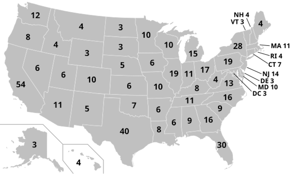 <p><em>Map of the Electoral College (Photo courtesy of </em><a href="https://commons.wikimedia.org/wiki/File:Electoral_College_2028.svg" target=""><em>Wikimedia Commons</em></a><em>). ﻿</em></p>