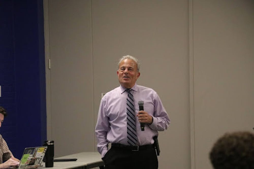 <p><em>President Michael Bernstein gave a presentation on the LIONS plan and budget updates (Photo courtesy of Julia Cappello).</em></p>