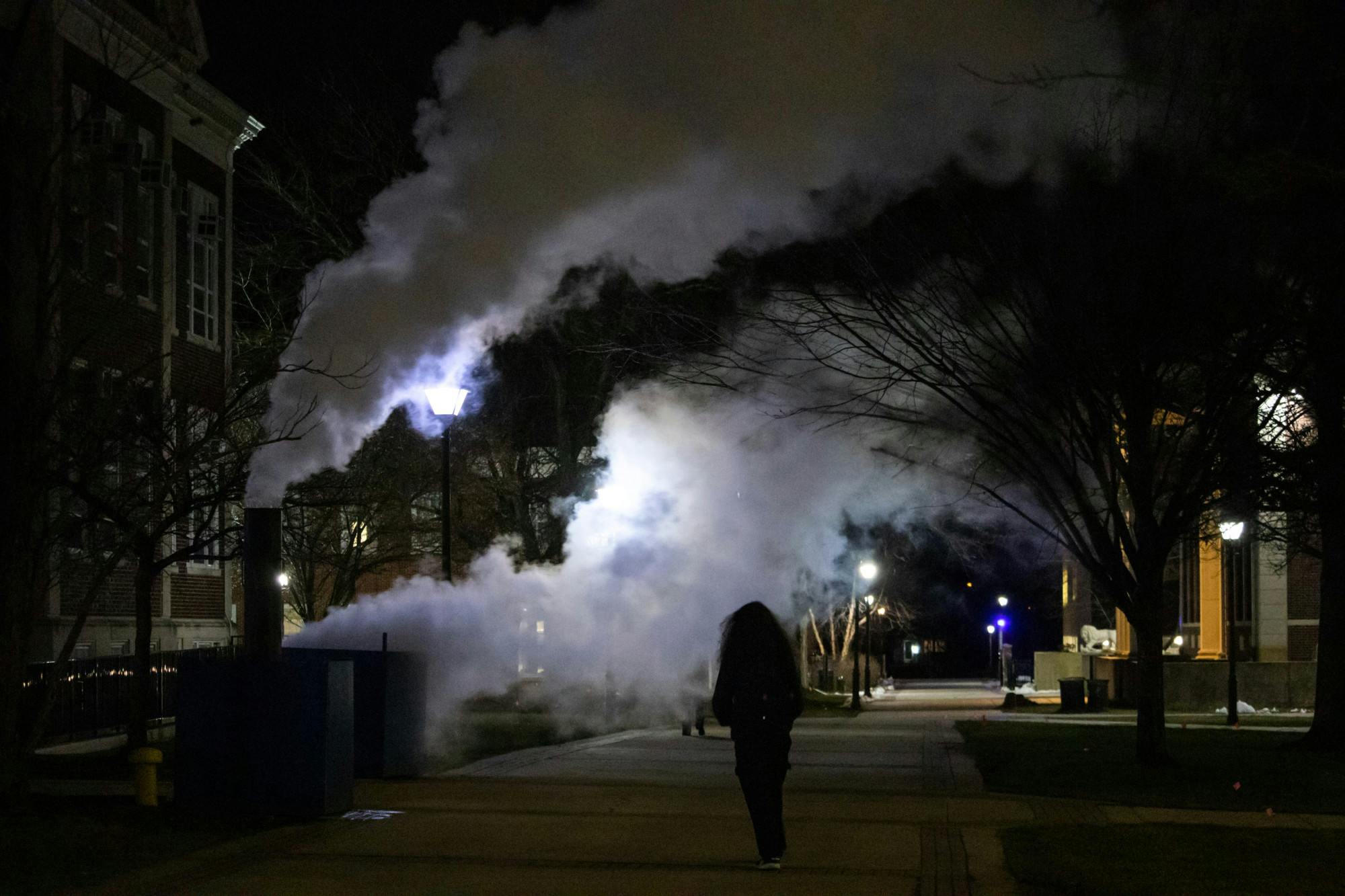The steam has caused some confusion among students, and some are curious as to why the steam is being released in this manner (Photo by Shane Gillespie).